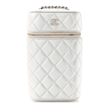 Chanel Metallic Lambskin Quilted Phone Holder With Chain Silver 1 of 14