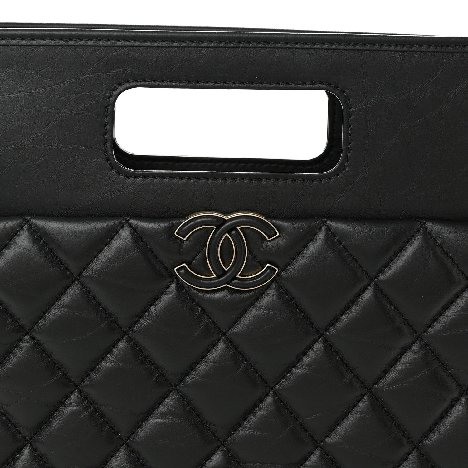Chanel Aged Calfskin Quilted Graphic Catch Shopping Bag Black 7 of 9