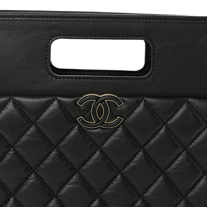 Chanel Aged Calfskin Quilted Graphic Catch Shopping Bag Black 7 of 9
