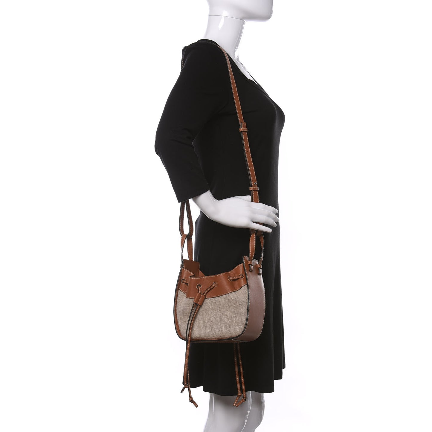 Calfskin Canvas Mini Hammock Shoulder Bag Natural Tan