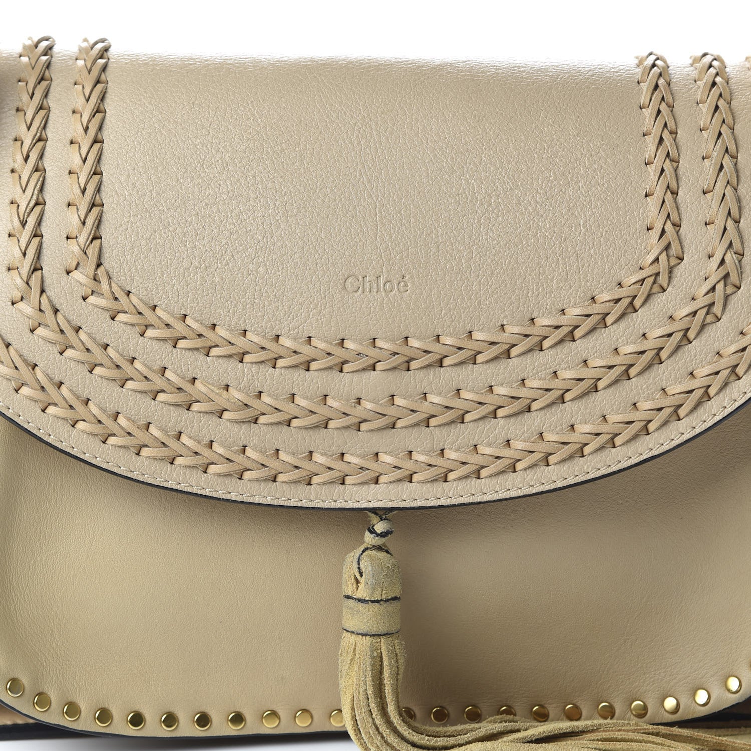 Chloe Calfskin Medium Braided Hudson Double Carry Shoulder Bag Blondie Beige 10 of 10