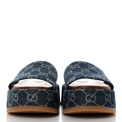 Gucci New Denim GG Monogram Angelina Platform 55mm Slide Sandals 36.5 Blue Tea 2 of 8