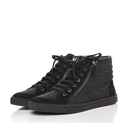 Chanel Canvas Suede Calfskin Zipped Sneakers 42 Black 3 of 10