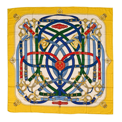 Hermes Cashmere Silk Cavalcadour Shawl 140 Naturel Jaune Multi 1 of 6