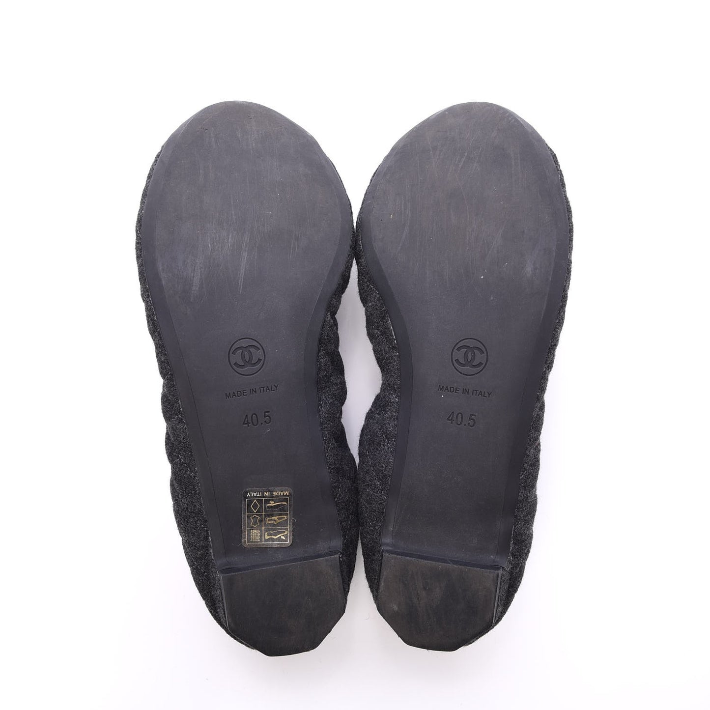 Tweed Quilted Camellia Cap Toe Ballerina Flats 40.5 Grey