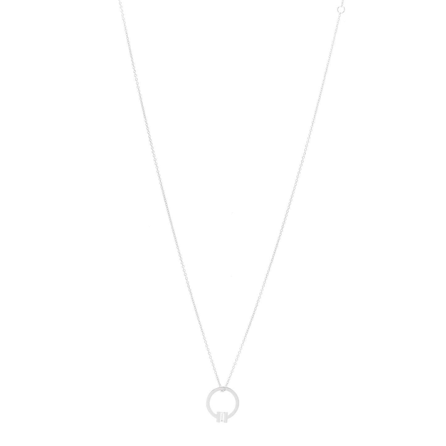 18K White Gold Diamond Tiffany T Baguette Pendant Necklace