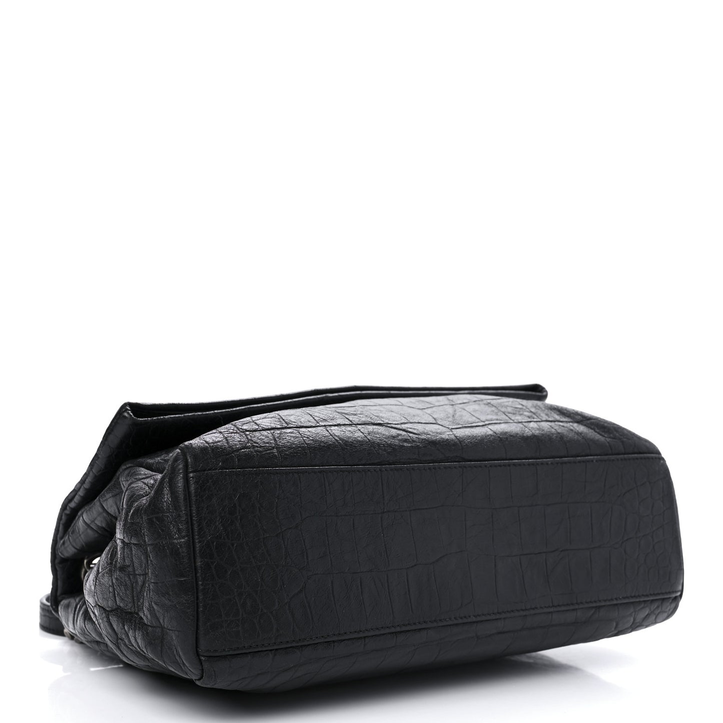 Calfskin Crocodile Embossed Medium West Hollywood Monogram Fold-Over Black