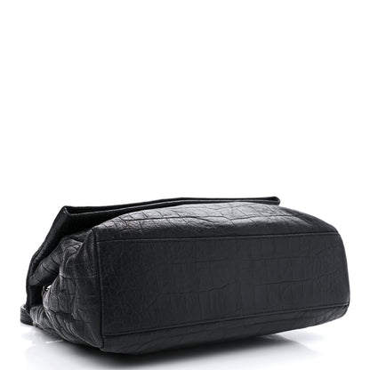 Saint Laurent Calfskin Crocodile Embossed Medium West Hollywood Monogram Fold-Over Black 4 of 9