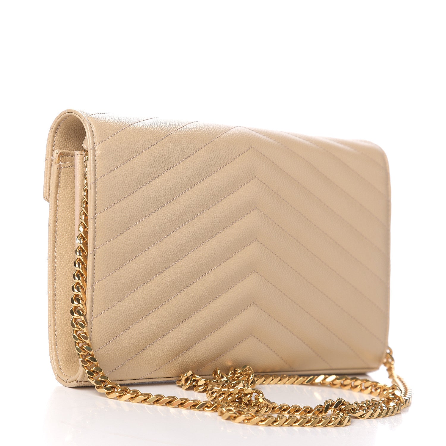 Saint Laurent Grain De Poudre Matelasse Chevron Monogram Chain Wallet Nude Powder 2 of 10