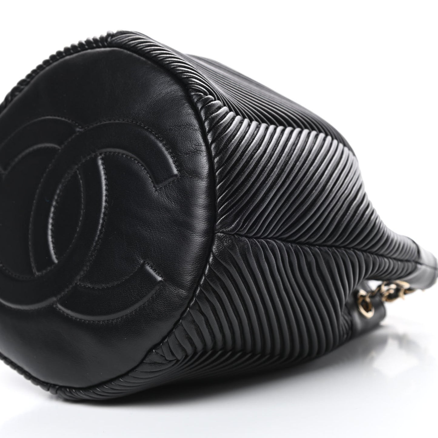 Lambskin Chevron Drawstring Bag Black