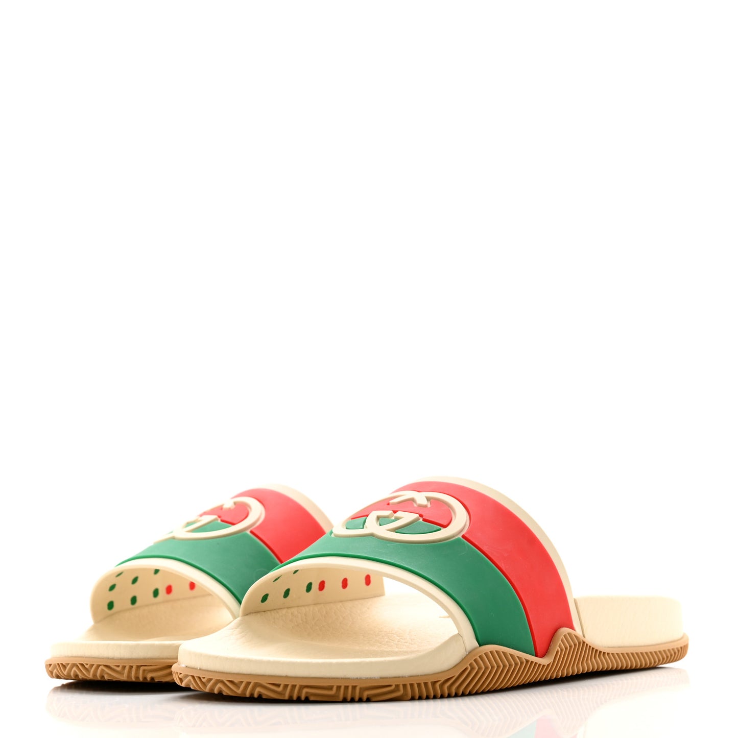 Rubber Web Womens Interlocking G Slide Sandals 36 Mystic White Green Red