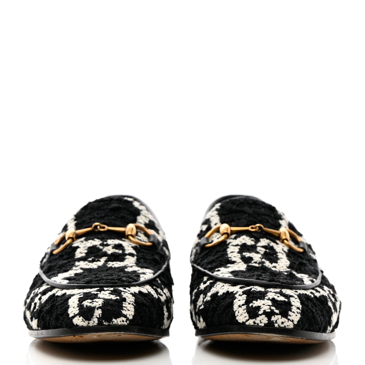 Tweed GG Monogram Horsebit Womens Jordaan Loafers 36.5 Black Natural