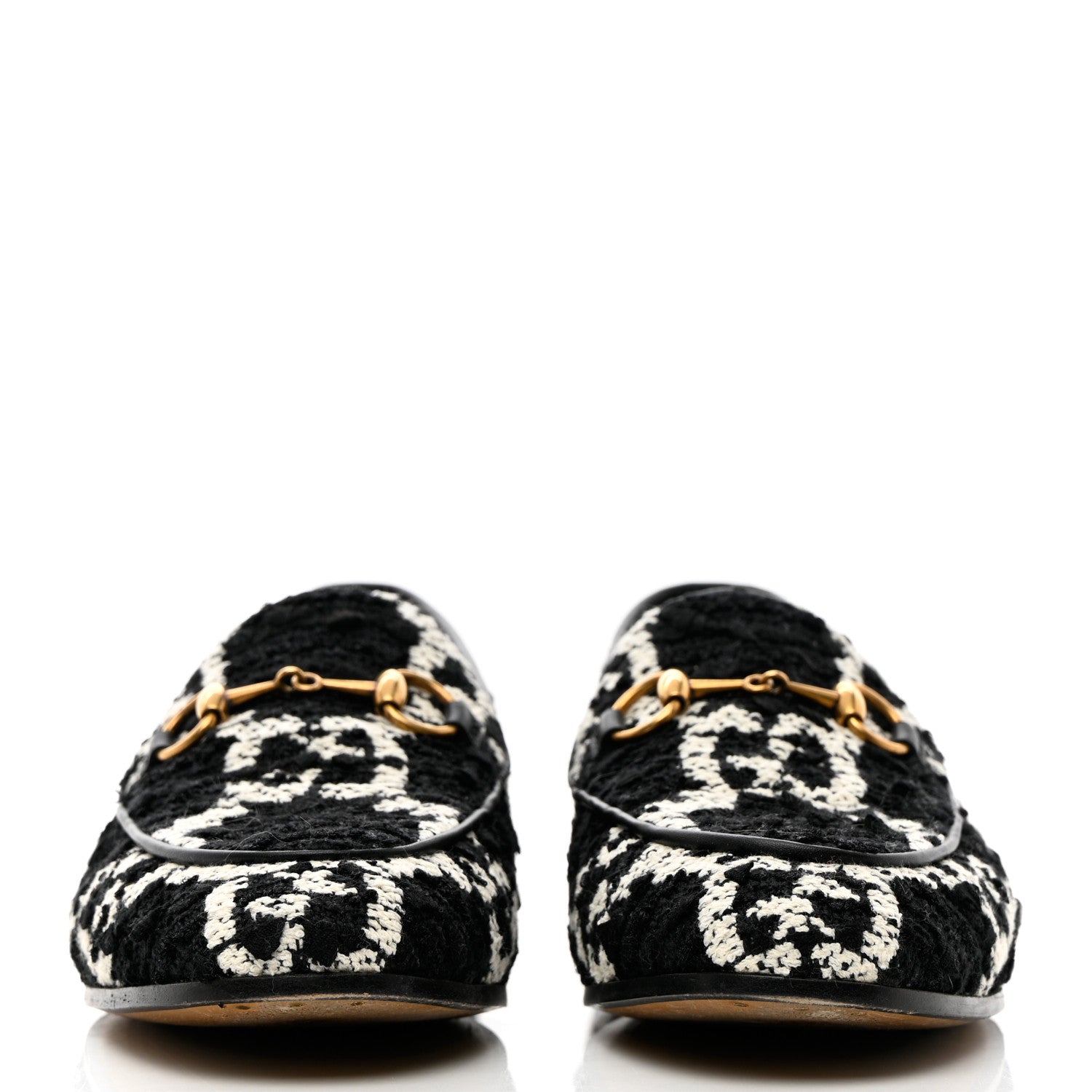 Gucci Tweed GG Monogram Horsebit Womens Jordaan Loafers 36.5 Black Natural 2 of 18