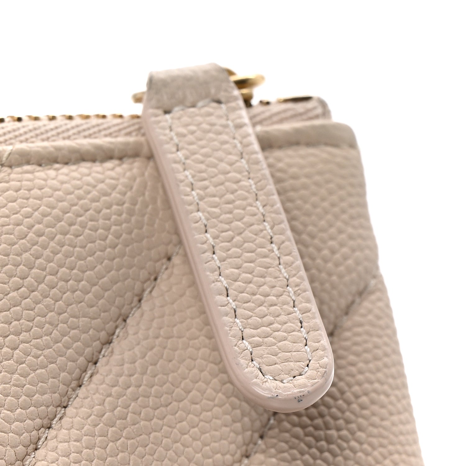 Chanel Caviar Chevron Quilted Medium Zip Pouch Light Beige 10 of 10