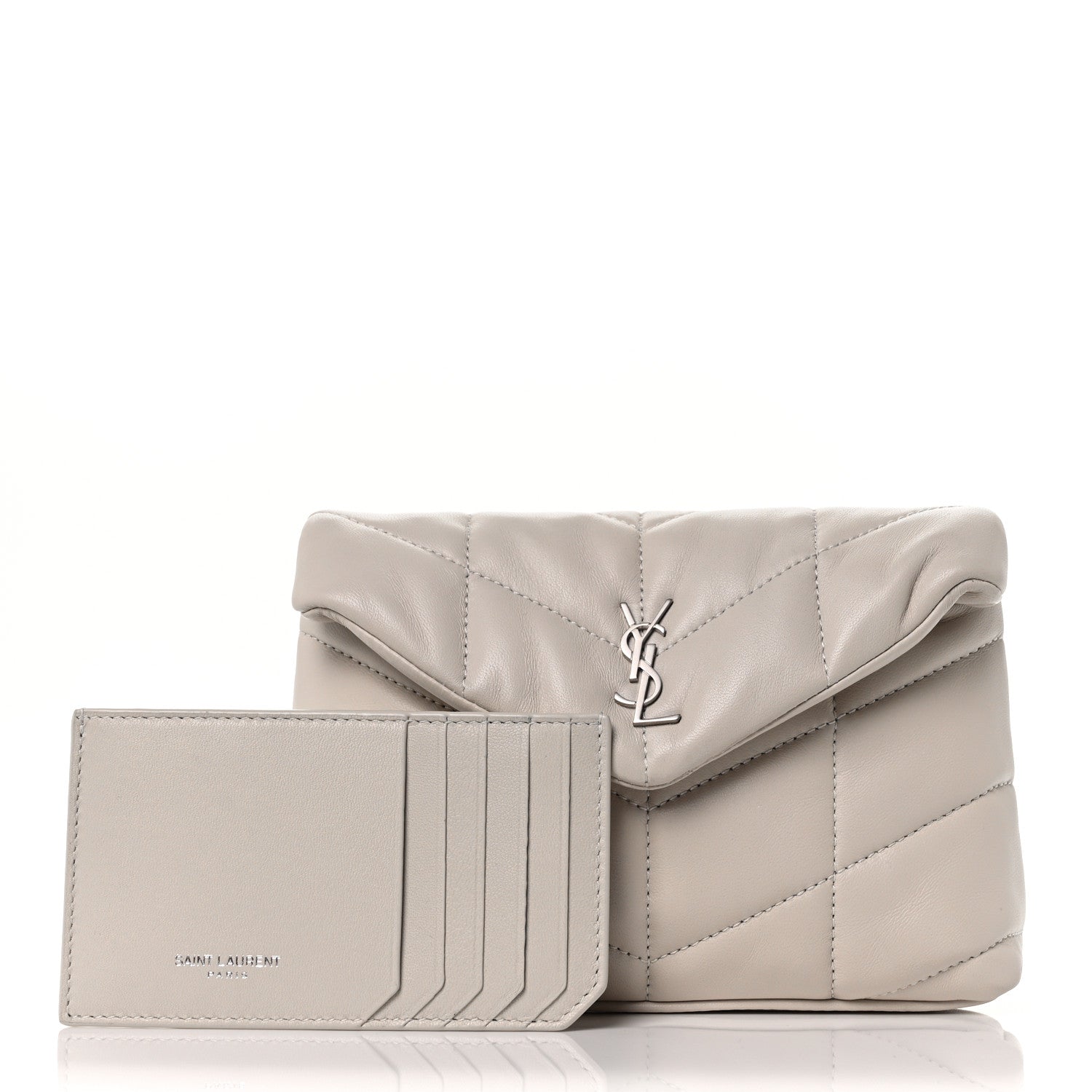 Saint Laurent Lambskin Monogram Loulou Puffer Pouch Clutch Crema Soft 3 of 9