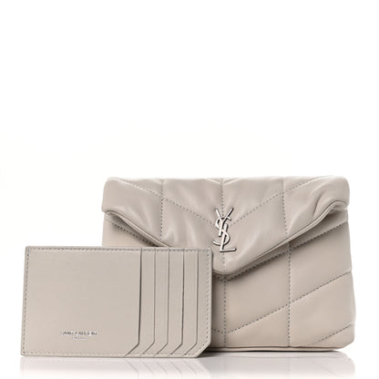 Saint Laurent Lambskin Monogram Loulou Puffer Pouch Clutch Crema Soft 3 of 9
