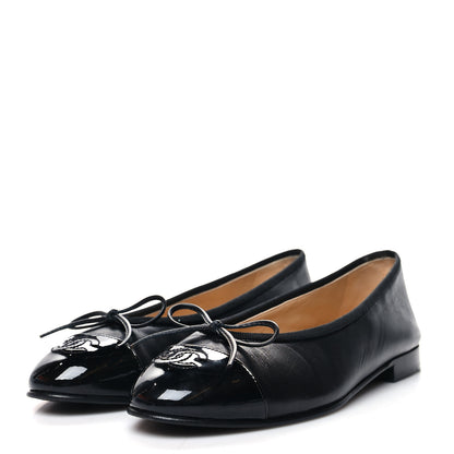 Chanel Lambskin Patent CC Cap Toe Ballerina Flats 36 Black 3 of 8