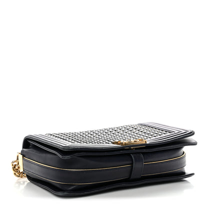 Chanel Lambskin Braided Woven Medium Boy Flap Navy Black 4 of 17