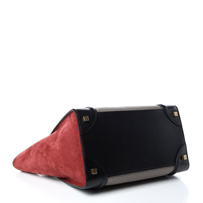 Celine Bullhide Calfskin Suede Mini Tri-Color Luggage Dark Ruby 4 of 8
