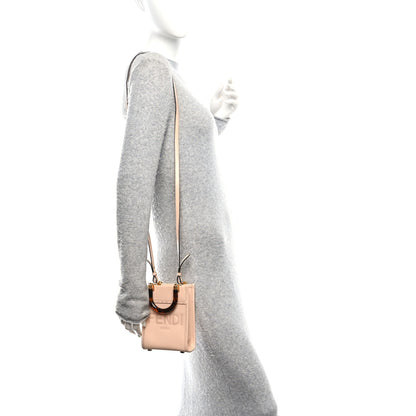 Fendi Vitello King Plexiglass Logo Embossed Mini Fendi Sunshine Shopper Tote Light Rose 2 of 14