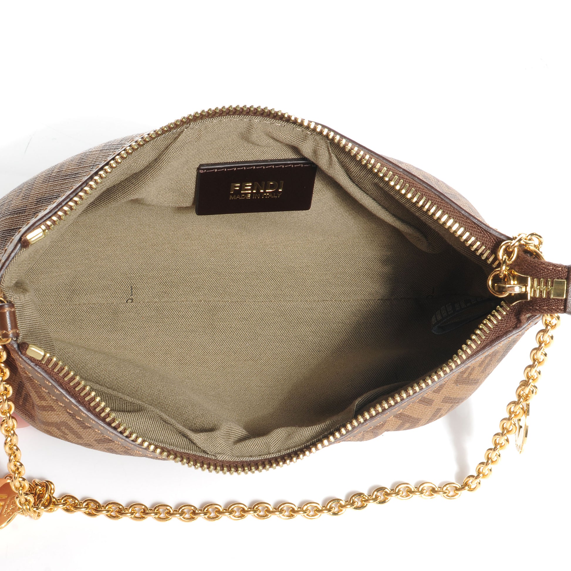 Fendi Zucchino Spalmati Vitello Mini Forever Chain Strap Pochette Nocciola Castagna 5 of 9
