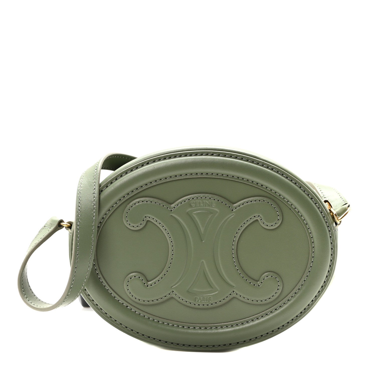Celine Smooth Calfskin Cuir Small Triomphe Oval Purse Crossbody Olive 1 of 9