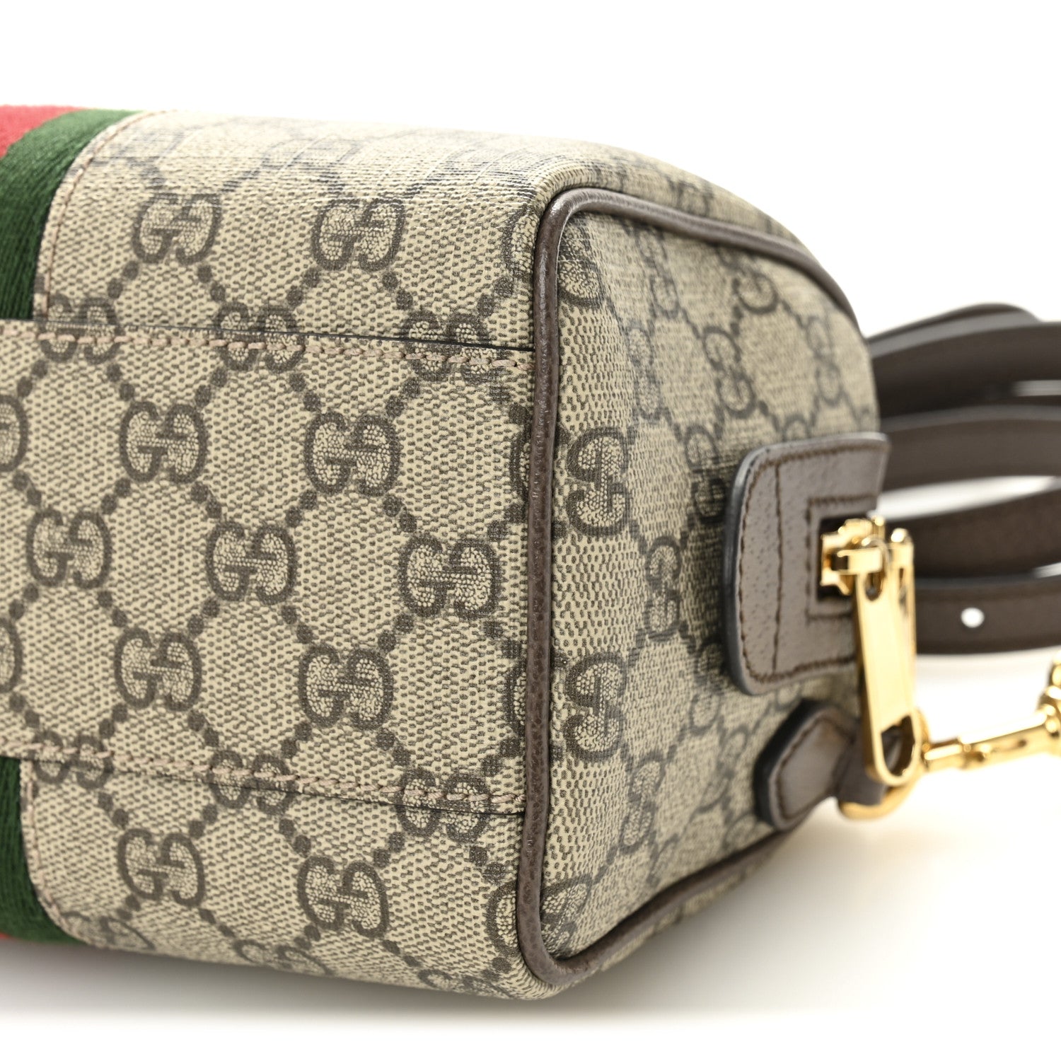 Gucci GG Supreme Monogram Textured Dollar Calfskin Web Mini Ophidia Top Handle Bag Beige Ebony New Acero 10 of 11