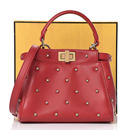 Fendi Nappa Crystal Stars Studded XS Peekaboo Iconic Satchel Fragola 10 of 10