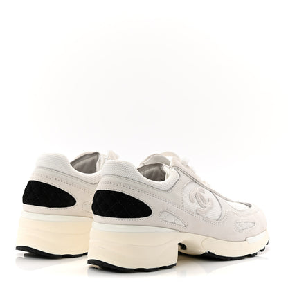 Chanel Mixed Fibers Suede Shiny Calfskin Womens CC Sneakers 38.5 White 5 of 10