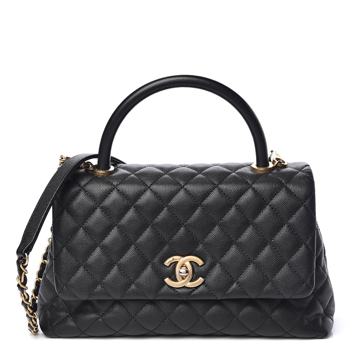Caviar Quilted Small Coco Handle Flap Black