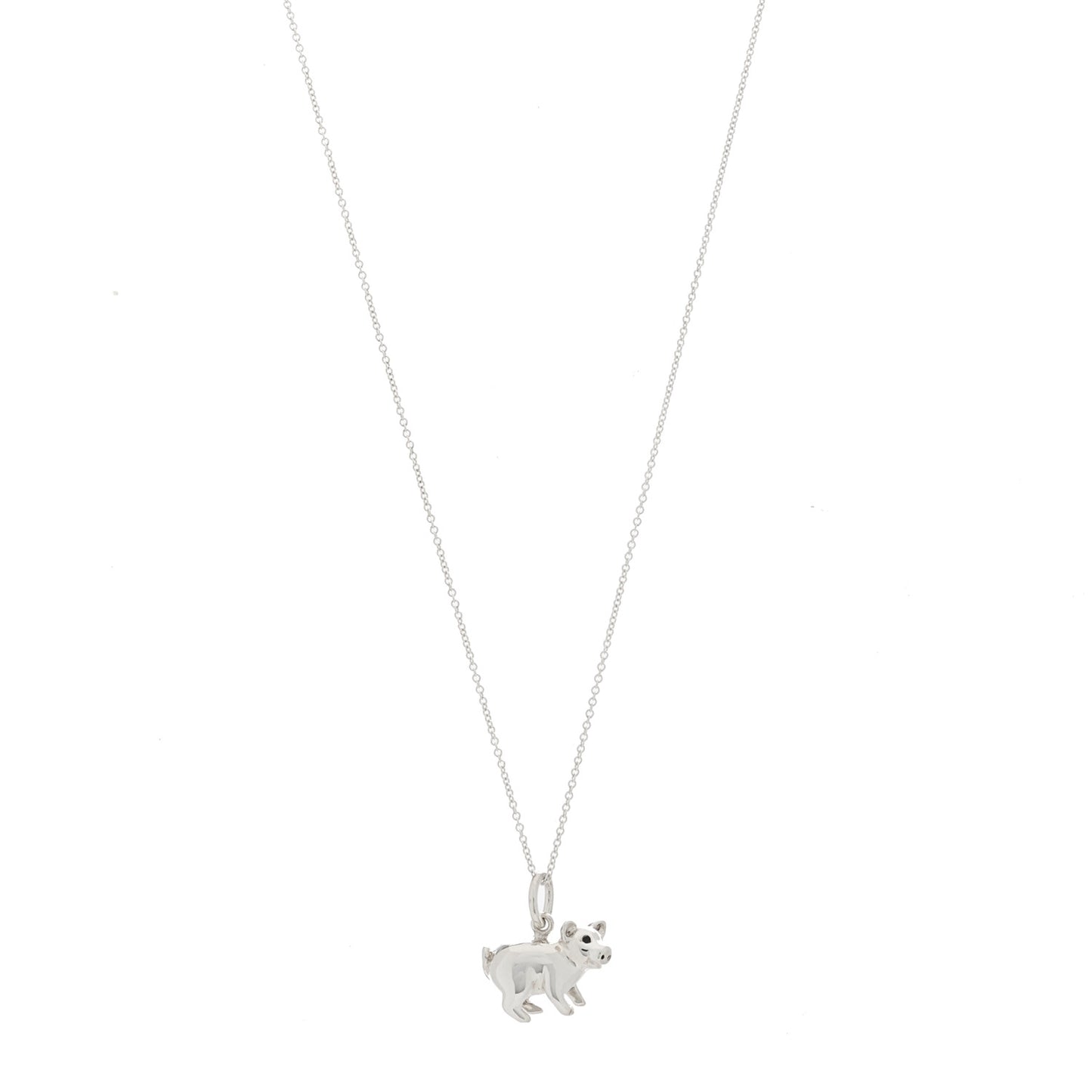 Sterling Silver Enamel Pig Charm Necklace Black