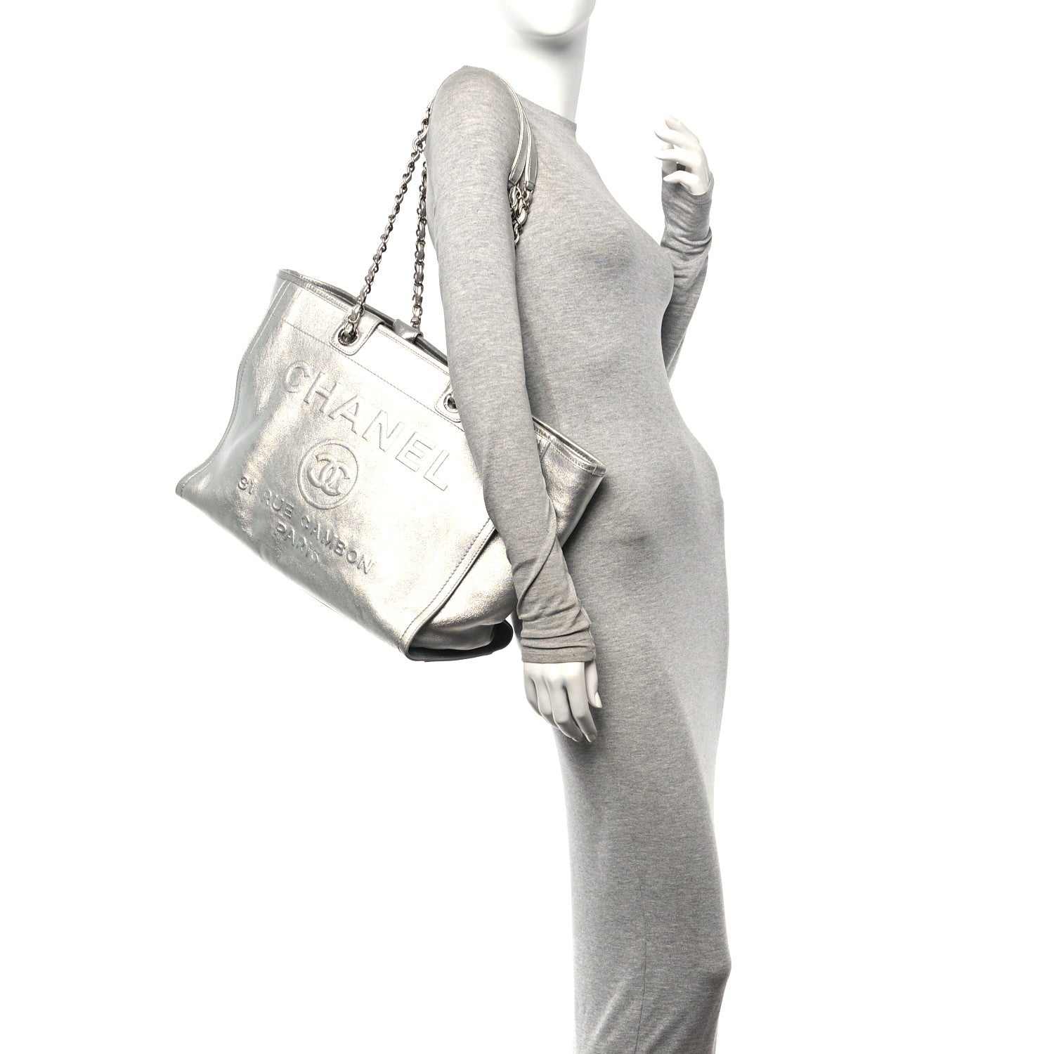 Chanel Metallic Calfskin Medium Deauville Tote Silver 2 of 11