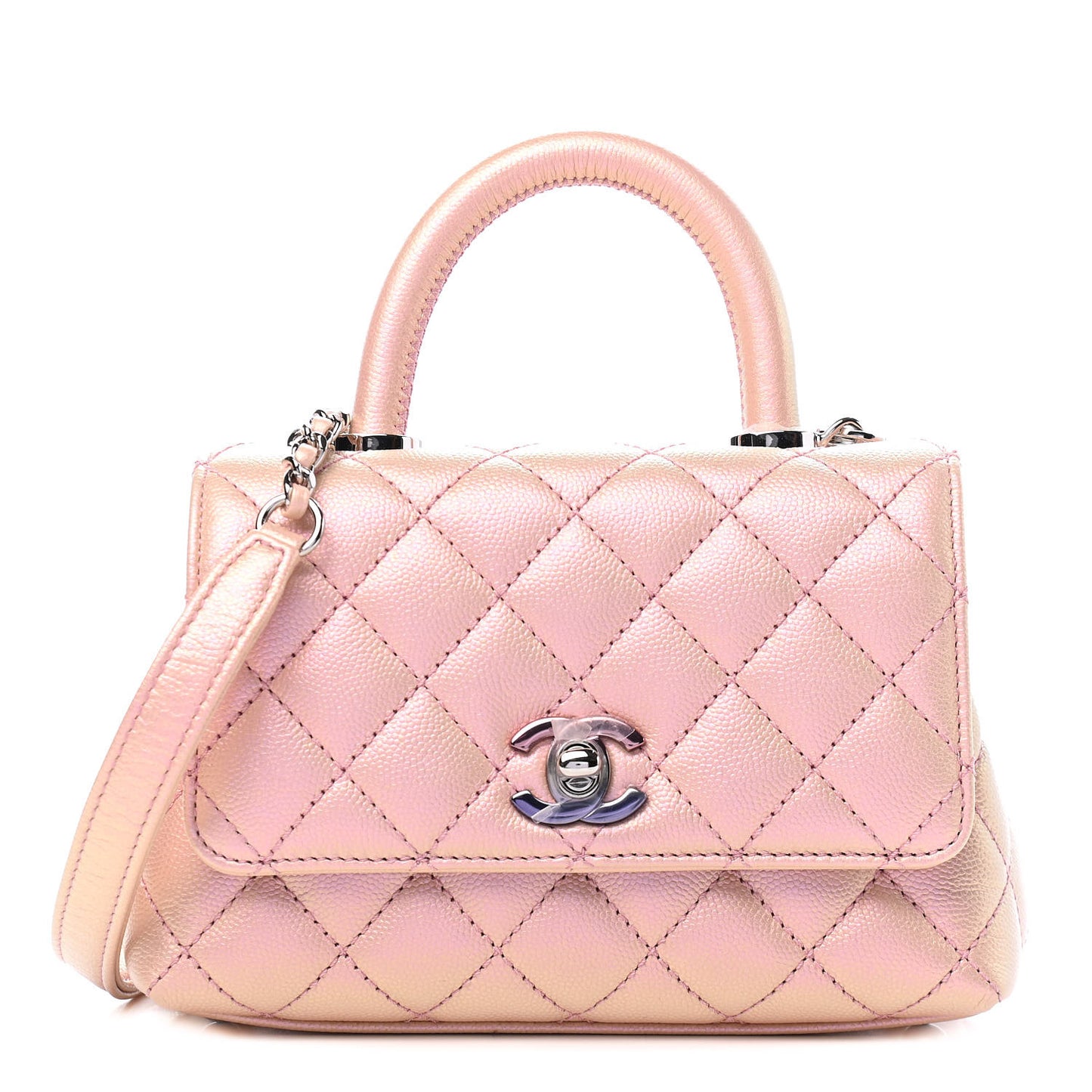Iridescent Caviar Quilted Extra Mini Coco Handle Flap Light Pink
