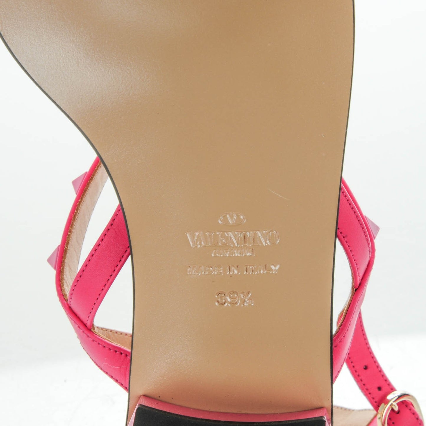 Calfskin Rockstud Slingback Low Block Heel Sandals 39.5 Pop Fuxia