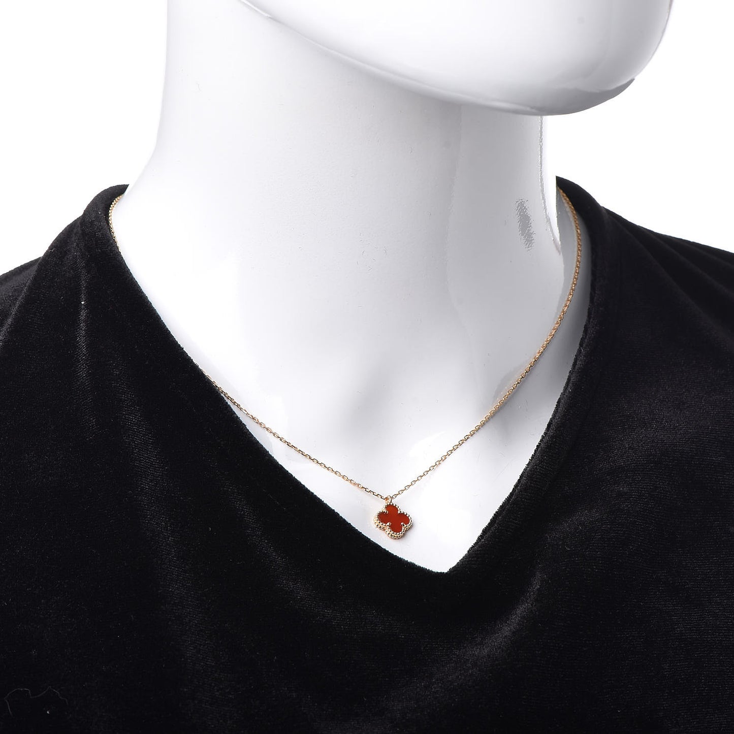 18K Rose Gold Carnelian Sweet Alhambra Pendant Necklace