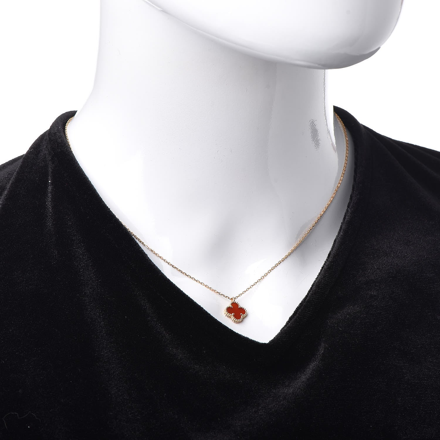 Van Cleef & Arpels 18K Rose Gold Carnelian Sweet Alhambra Pendant Necklace 2 of 8