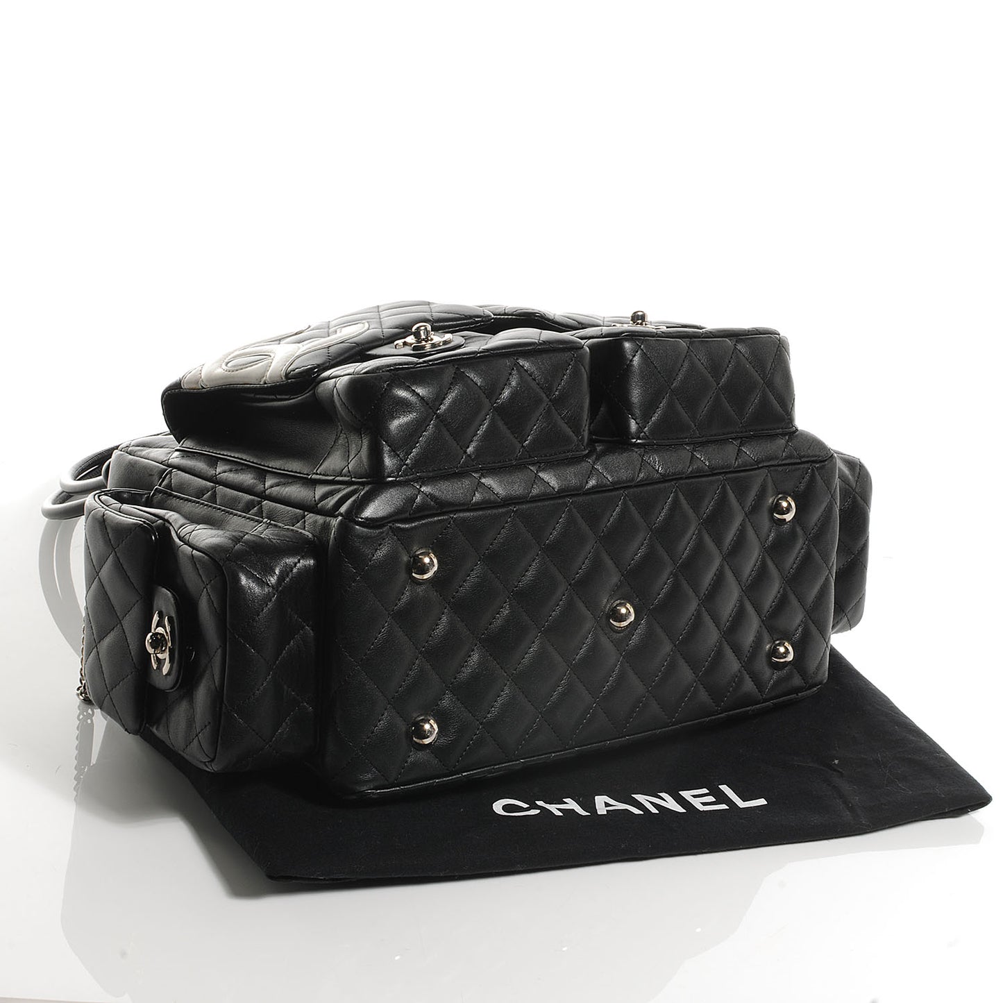 Calfskin Quilted Large Cambon Multipocket Reporter Black White