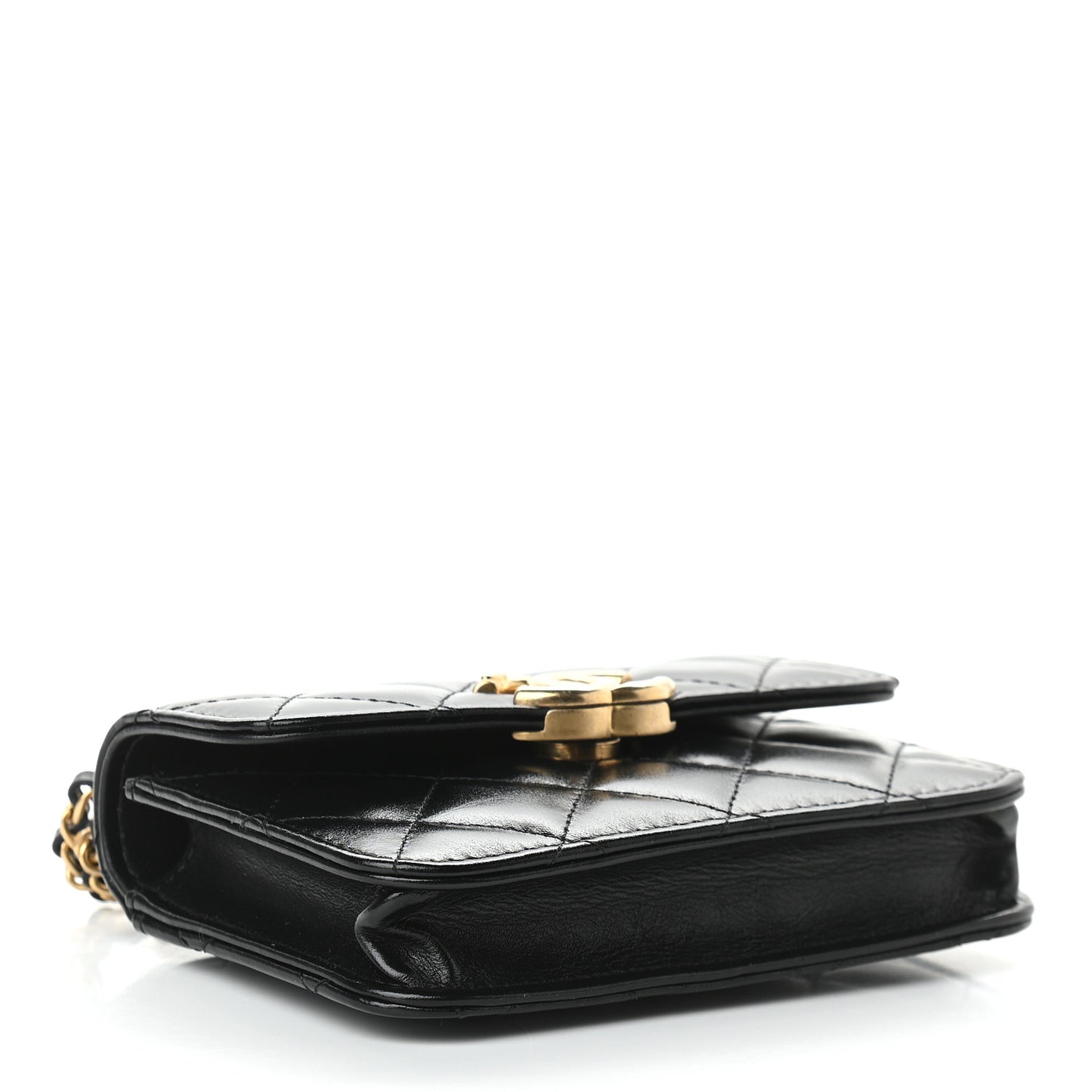 Calfskin Quilted Perfect Fit Coin Purse With Chain Black