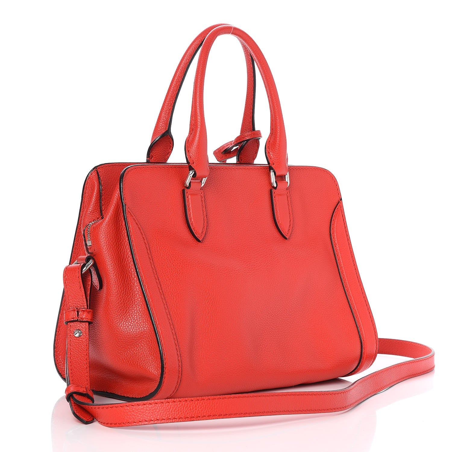 Alexander McQueen Pebbled Calfskin Small Skull Padlock Zip Around Tote Red 3 of 7