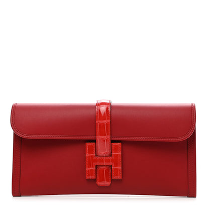 Hermes Swift Shiny Alligator Jige Elan Touch 29 Clutch Rouge De Coeur Rouge Piment 1 of 8
