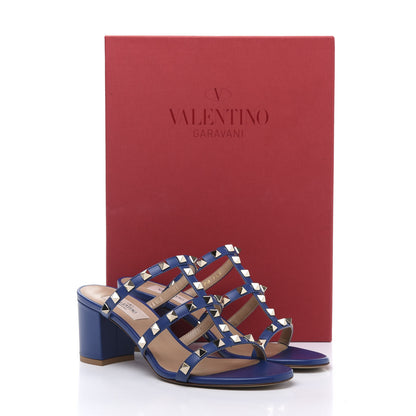 Valentino Garavani Calfskin Rockstud 60mm Caged Slide Sandals 37 Blu Delft 9 of 9