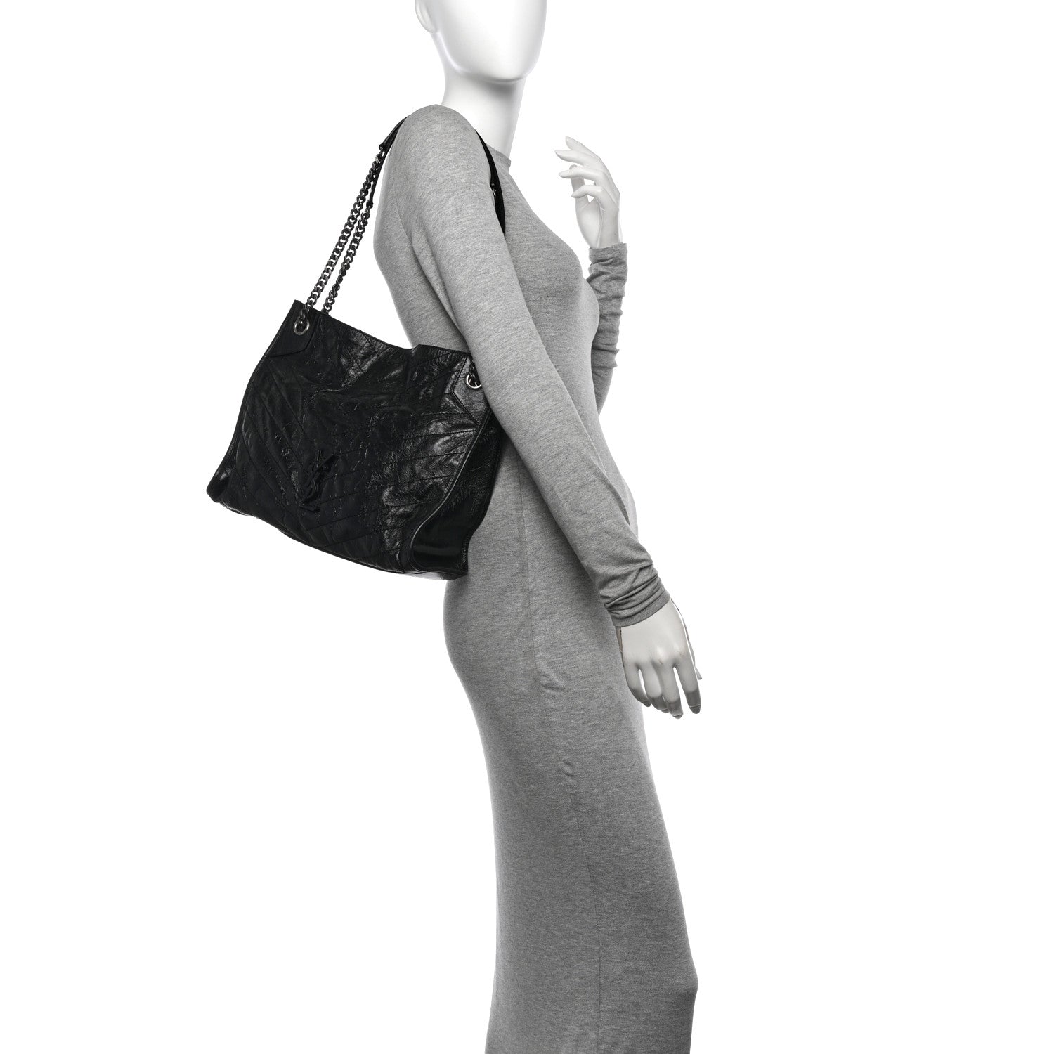 Saint Laurent Crinkled Calfskin Matelasse Monogram Medium Niki Shopper Tote Black 2 of 11
