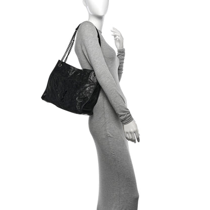Saint Laurent Crinkled Calfskin Matelasse Monogram Medium Niki Shopper Tote Black 2 of 11