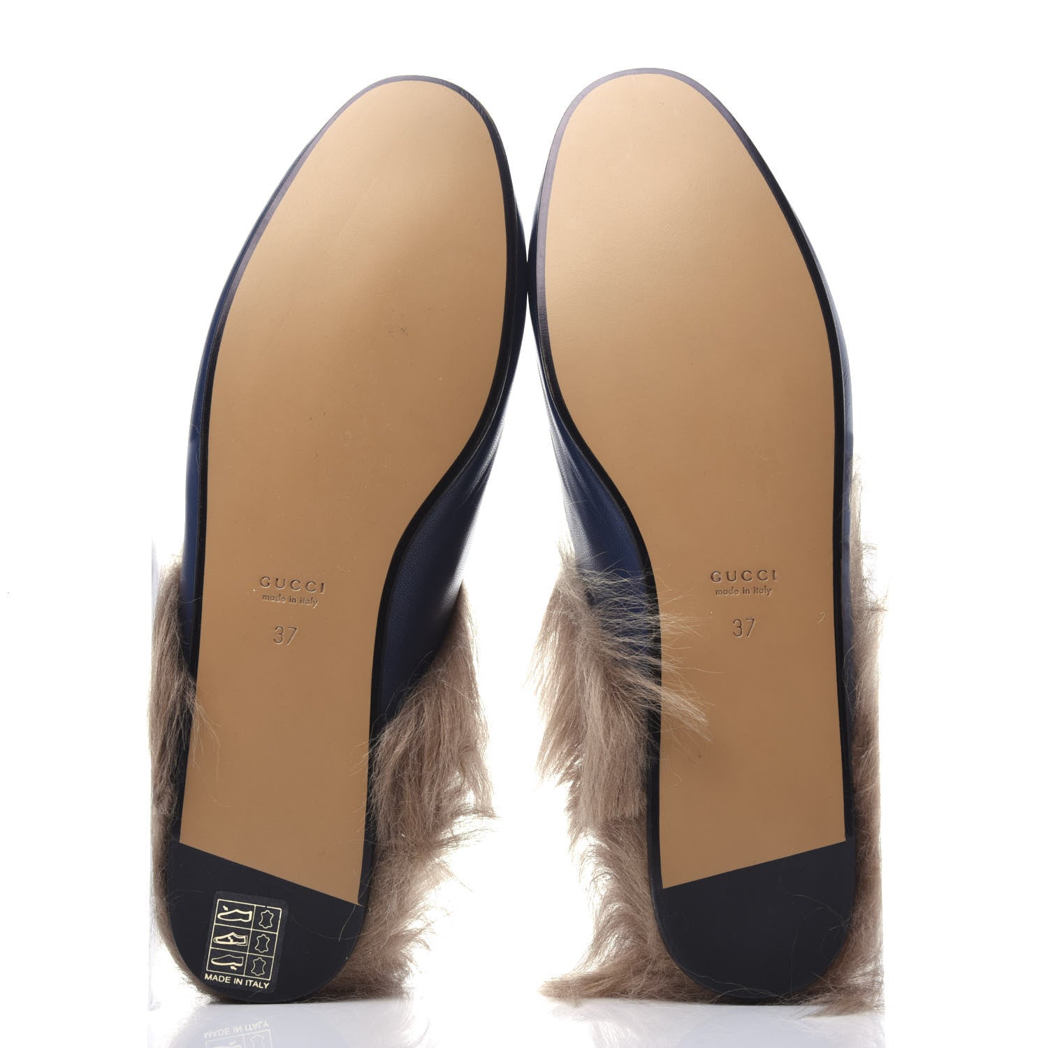Gucci Malaga Kid Fur Womens Princetown Slippers 37 Blue Agata 6 of 10