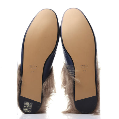 Gucci Malaga Kid Fur Womens Princetown Slippers 37 Blue Agata 6 of 10