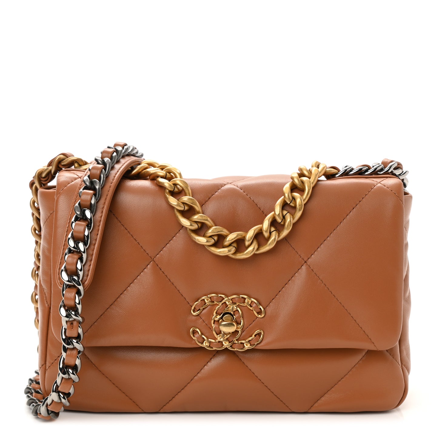Lambskin Quilted Medium Chanel 19 Flap Brown