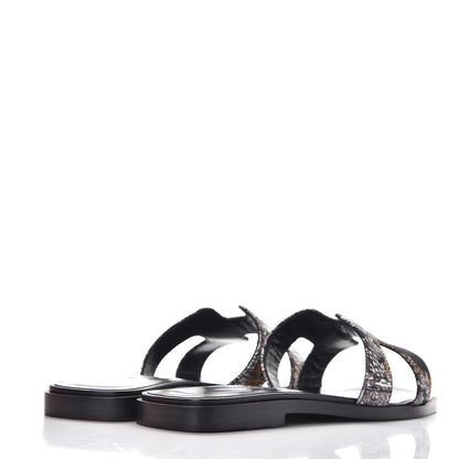 Hermes Silk Printed Equateur Tattoo Oran Sandals 35 Black 4 of 9