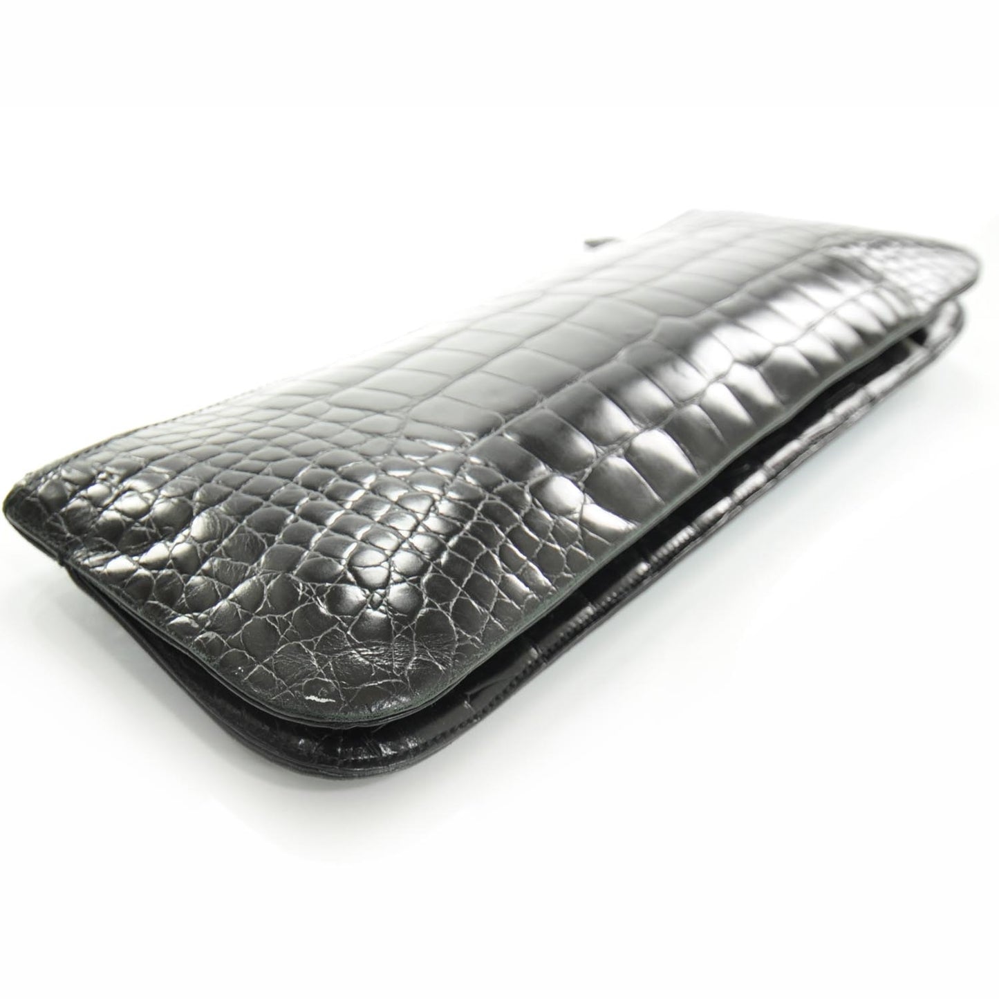 Crocodile Embossed Long Clutch Black