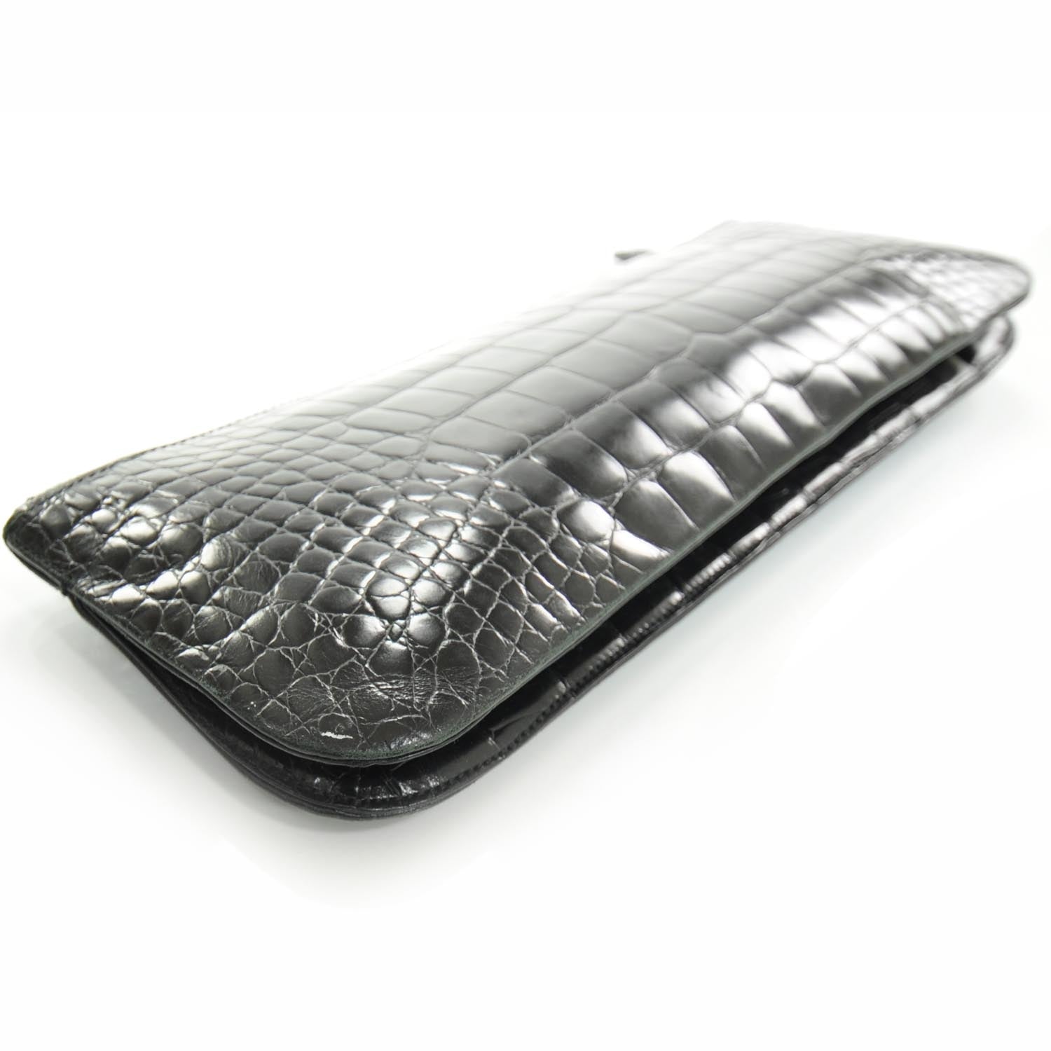 Prada Crocodile Embossed Long Clutch Black 5 of 9