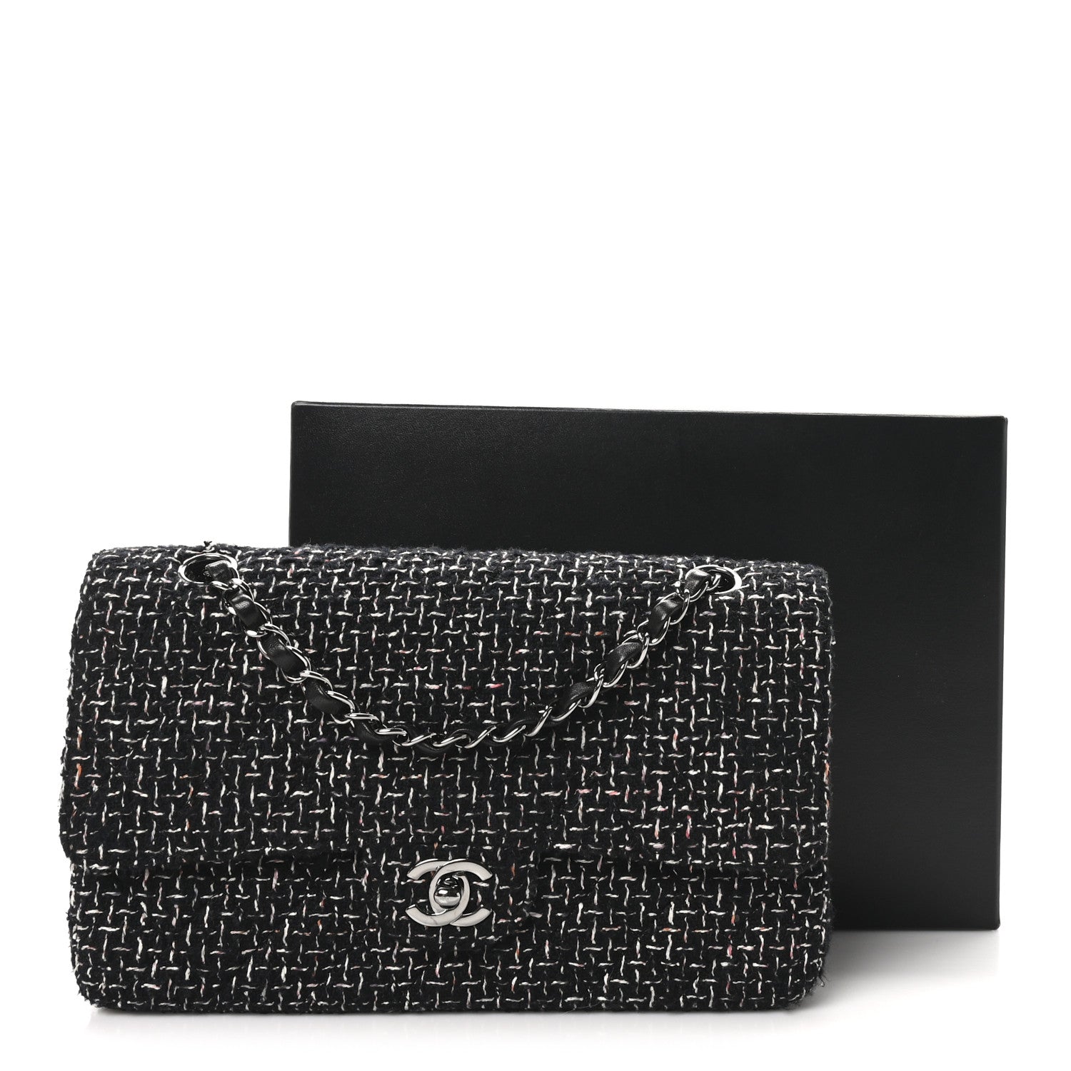 Chanel Tweed Quilted Medium Double Flap Black Multicolor 11 of 11